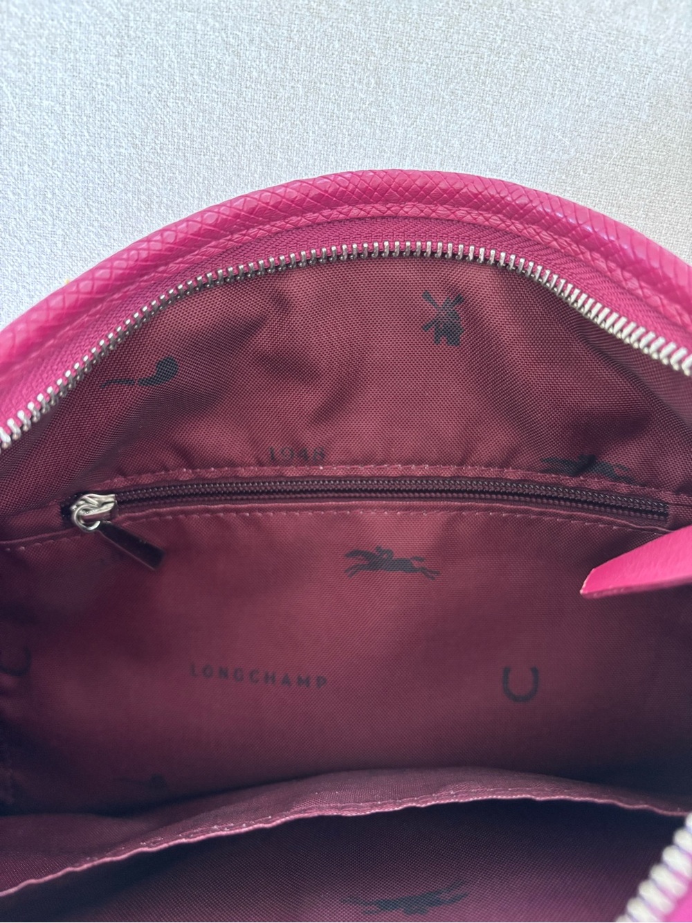 Lonchamp quadri crossbody bag magenta leather dark pink silver - Picture 6 of 7